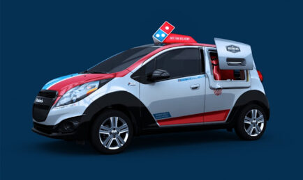 Domino’s Bespoke Pizza Delivery Car holds up to 80 pizzas. YUM!