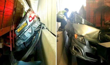 Dashcam Footage: Car Crushed by Trailer in Singapore