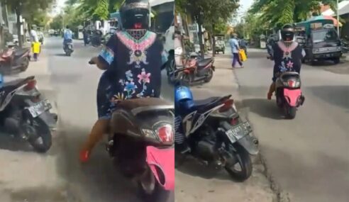 Nak Elak Saman: Wanita Ini Tutup Nombor Plat Motosikal Guna Seluar Dalam Merah Jambu