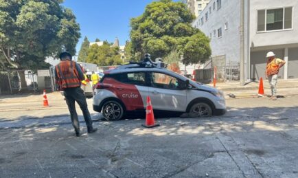 Robotaxi Gets Stuck in Wet Concrete