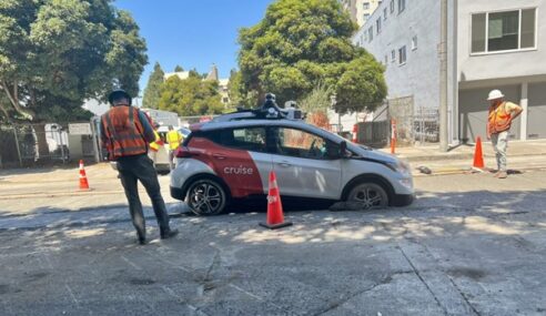 Robotaxi Gets Stuck in Wet Concrete