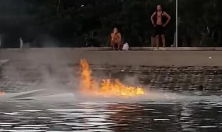 Watch as a Tesla EV burns underwater.