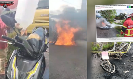 WANITA BAKAR MOTOSIKAL SELEPAS DIUGUT KENA TARIK.