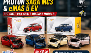 Proton Saga MC3 and eMas 5 EV get cute 1:64 scale diecast models.